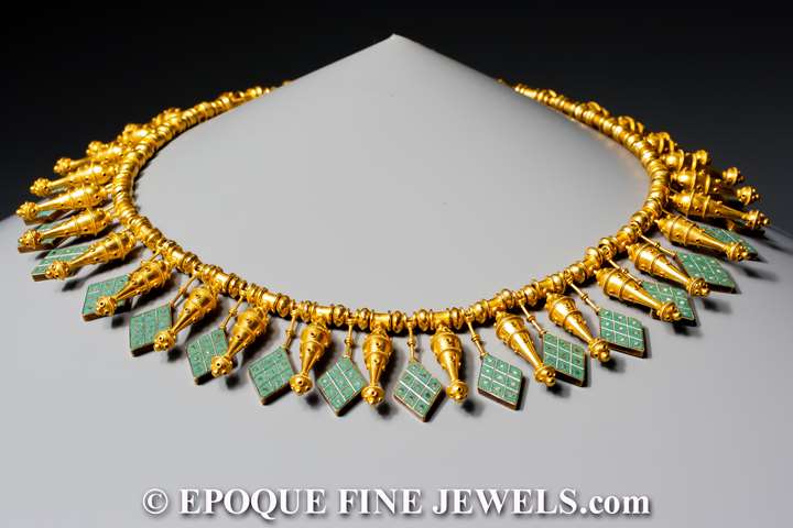 A rare archeological revival gold and micromosaic necklace